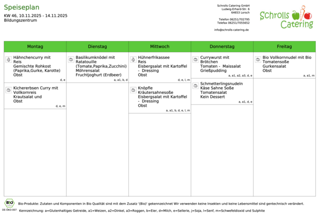 Speiseplan 10.-14.11.2025