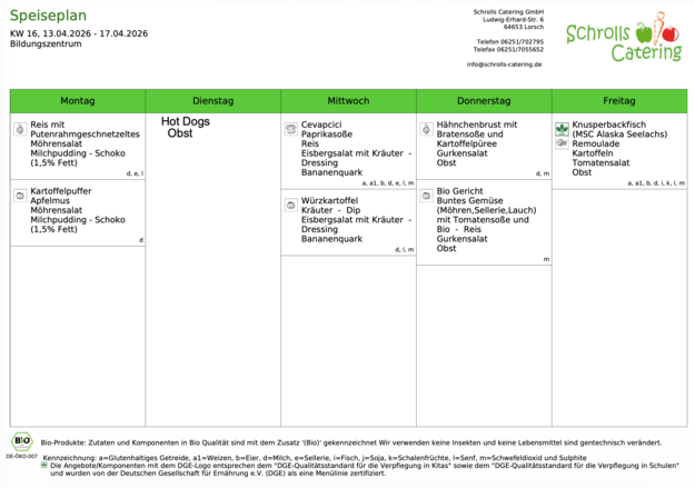 Speiseplan 13.-17.04.2026